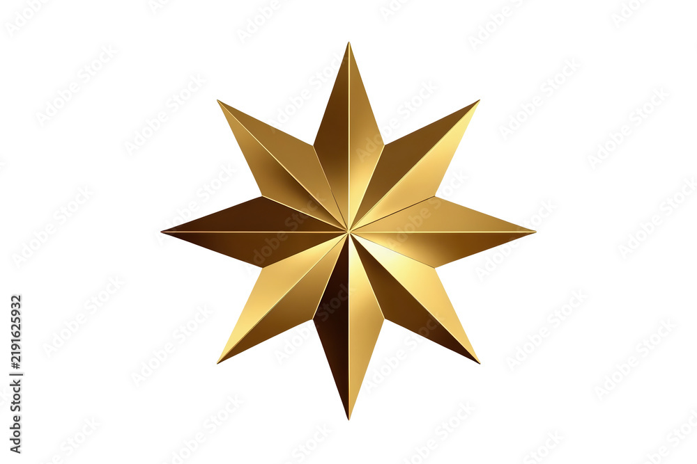 Fototapeta premium Eight pointed faceted gold star