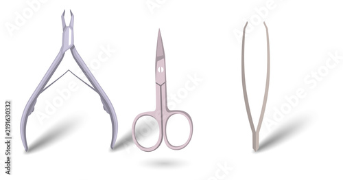 Foto Manicure tools set with shadow isolated on a transparent background