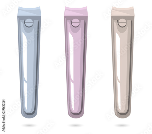Fotografía Three colorful metal nail clippers isolated on a transparent background