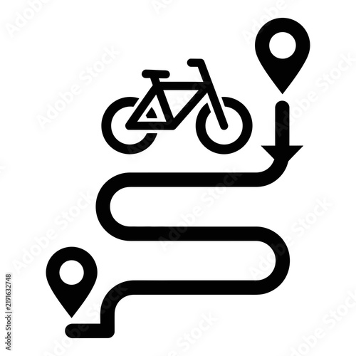 Bicycle Route Map Icon With Location Pins And Path