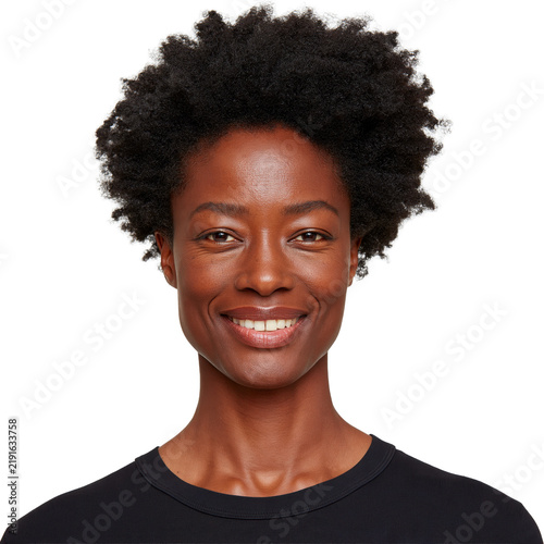 Young woman smiling with an afro