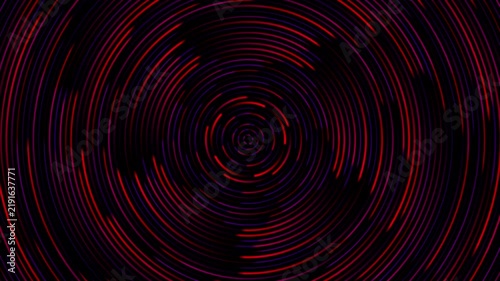 Abstract futuristic background with concentric red and orange glowing rings forming a dynamic circular pattern on a dark black surface