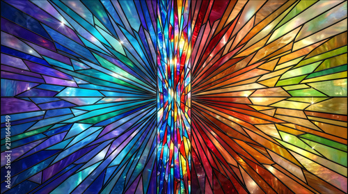 Dynamic colorful abstract stainedglass window design featuring vibrant geometric patterns showcasing light and artistic reflection transparent background
