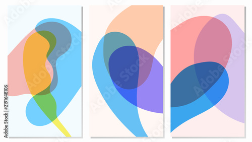 Set Abstract Background With Hand Drawn Organic Shapes Modern Minimal Style Flat Orange Blue Purple Colorful Design Vector. Ideal for Social Media Story, Website Banners, Presentations, Branding