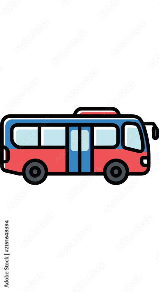 Fototapeta premium Modern City Bus Icon Vector Illustration - Red and Blue Public Transport Vehicle