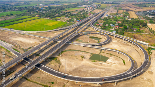 Obraz na płótnie Aerial View of Modern Highway Interchange and Elevated Ring Road