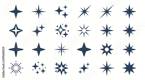 Star Icons Set of Sparkling Magic Symbols and Decorative Glitter Shapes for Graphic Design