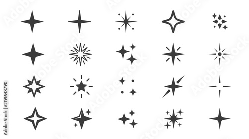 Sparkle Star Icons Set Collection of Twinkling Shine Shapes for Graphic Design Projects