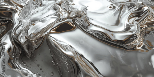 Luxury Silver Liquid Chrome Metallic Abstract Background with Fluid Waves