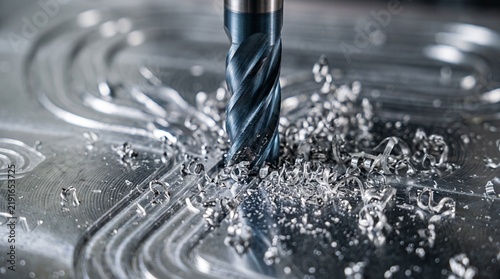 A precision CNC cutting tool machining a metallic surface with visible coolant and metal shavings, showcasing modern manufacturing technology and industrial precision.
