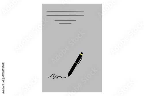 Fotografie Pen signing a blank document with signature isolated on white background