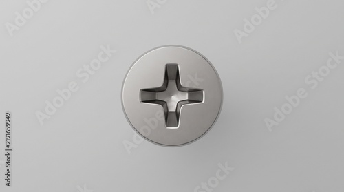 A simple metallic Phillips cross head screw viewed from above, isolated on a neutral background with soft lighting, suitable for hardware, construction, engineering, and industrial concepts.