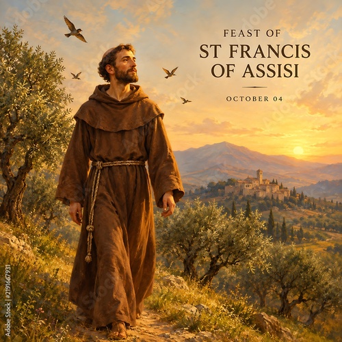 Saint francis of assisi with birds in nature