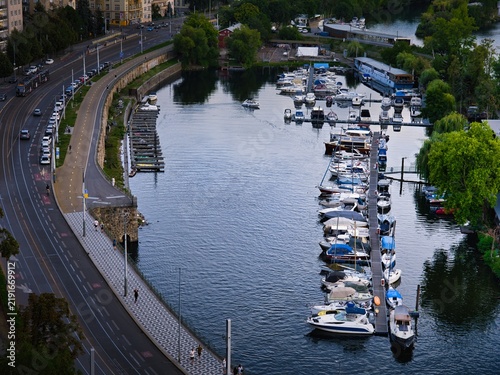 Bild auf Leinwand Podolský Harbour marina on the Vltava River in Prague