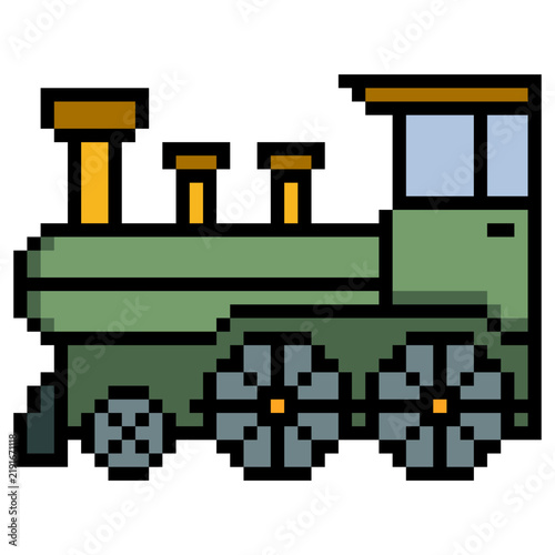 Steam train locomotive with pixel art on white background