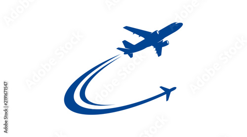Minimalist vector airplane icons forming a dynamic flight path with motion trail
