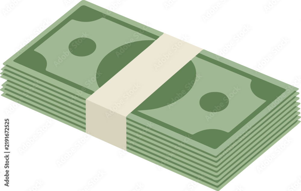 Fototapeta premium Stack of paper money banknotes tied with a white paper band isolated illustration