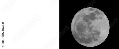Принти на полотні Full moon illustration on black background, realistic lunar surface with craters