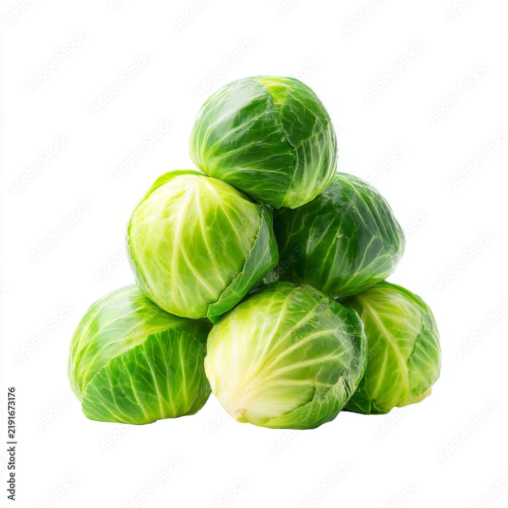 Fototapeta premium Fresh Green Cabbage Pile on White Background for Healthy Cooking and Natural Recipes
