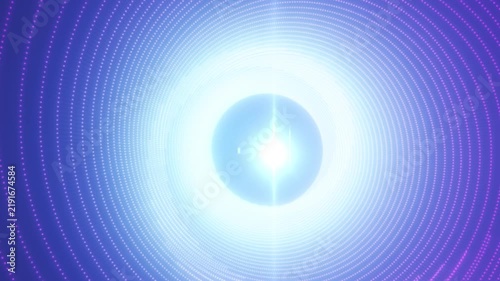 Abstract blue energy sphere surrounded by glowing concentric particle rings