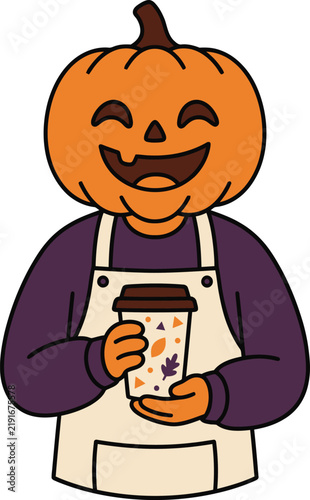 Cute Ghost Wearing Purple Beanie Holding Coffee Halloween Illustration
