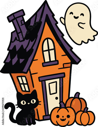 Cute Ghost Wearing Purple Beanie Holding Coffee Halloween Illustration