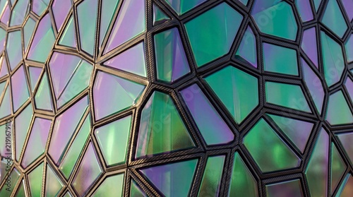 Abstract Iridescent Geometric Glass Facade Pattern