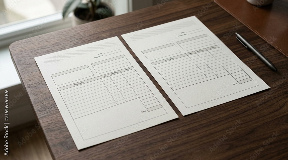 Obraz premium Two Insurance Premium Invoices Laid Side by Side – Insurance Policy Comparison Concept