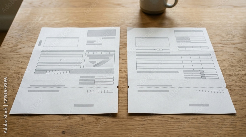 Obraz premium Two Insurance Renewal Notices Laid Side by Side – Insurance Policy Comparison Concept