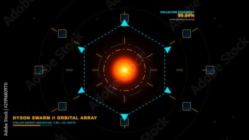 Futuristic Dyson Swarm Orbital Array Interface Displaying Stellar Energy Harvesting Data Visualization