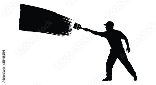 Painter with brush creating a stroke black silhouette painting artist artwork creative