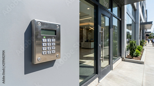 modern building access control system | digital keypad entry for office security | commercial real estate entrance intercom | smart door lock for apartment building