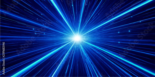 Bright blue abstract vector background with glowing light rays dynamic speed burst futuristic energy design