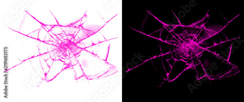 Fotografía Broken glass texture on black background, shattered window pane with realistic w
