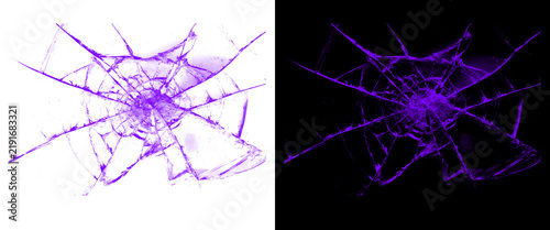 Quadro su tela Purple shattered glass texture on white and black background, broken screen effe