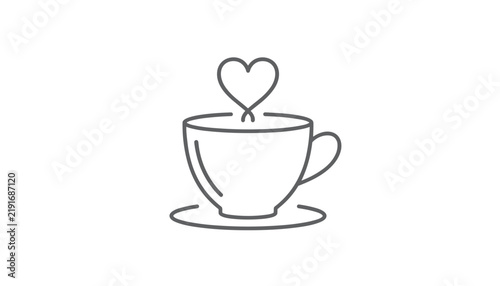 Delicate outline of a coffee cup with steam forming a perfect heart, evoking warmth, comfort, and morning routine.
