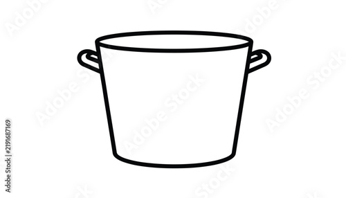 Simple black outline of a domestic metal bucket with double handles, used for gardening, cleaning, or storage.
