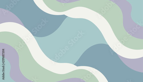 Abstract modern background with fluid wavy shapes in gentle pastel tones of blue, green, purple, and off-white.