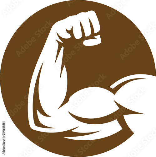 фотографія Strong muscular arm showing bicep icon