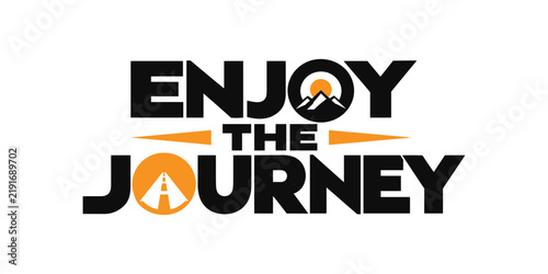 Typography with mountain and tent graphic on white background