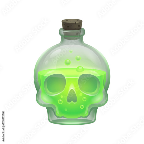 Konstfotografi Skull shaped green poison potion bottle isolated on transparent background