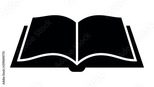 Fotografie Open Book Silhouette: A stark black silhouette of an open book, symbolizing knowledge, learning, and the power of literature, presented as a simple graphic icon