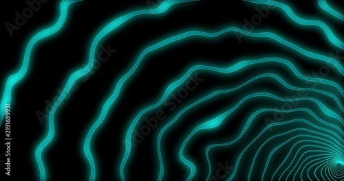 abstract turquoise wave pattern converges toward center, creating mesmerizing tunnel effect against dark background, perfect digital art for technological or futuristic theme.
