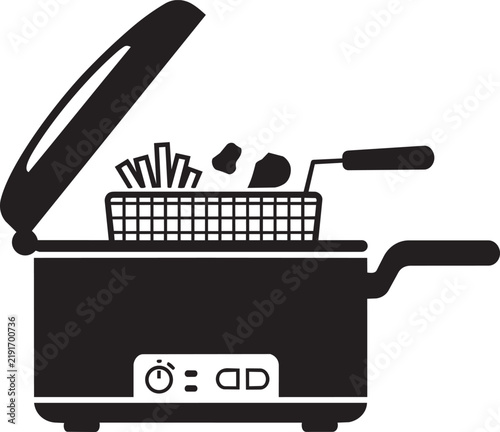 Electric Deep Fryer Machine with Frying Basket Vector Illustration