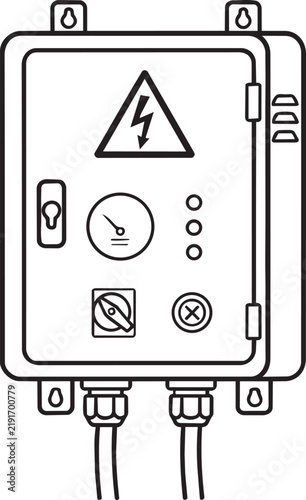Electrical Control Panel Box with High Voltage Warning Sign Vector Illustration