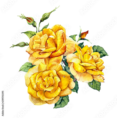 Pattern from yellow rose. Wedding drawings. Watercolor painting. Greeting cards. Flower backdrop.