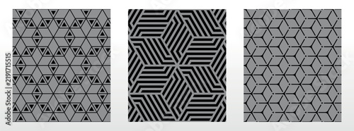 Geometric set of seamless black and gray patterns. Simple vector graphics