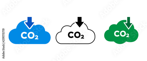 Carbon dioxide capture icons set, co2 emission reduction symbols.