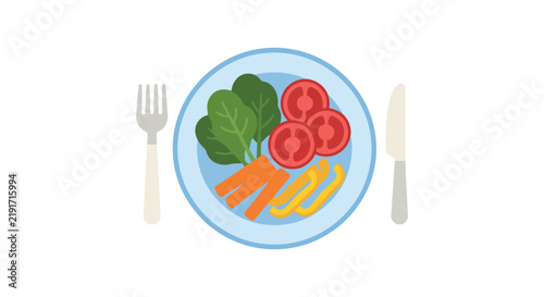 Bild auf Leinwand Vegetable plate with fork and knife on a white background