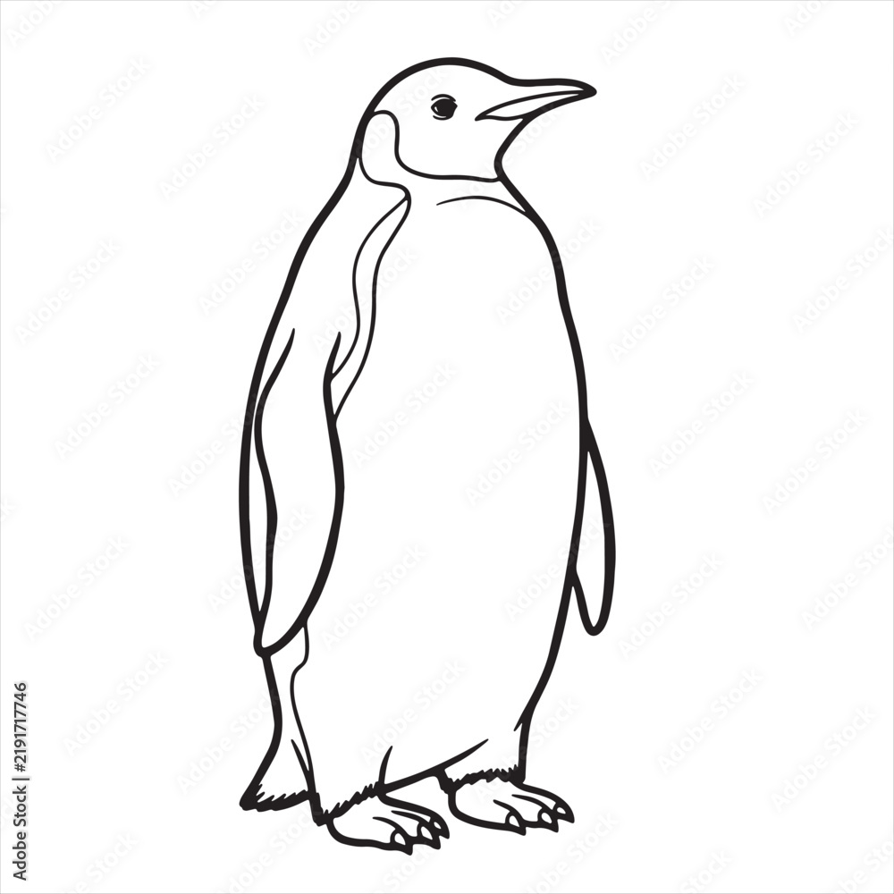 Fototapeta premium Cute Penguin Cartoon Vector Illustration Isolated on White Background, Black and White Antarctic Bird Wildlife Animal Design for Winter, Snow and Nature Themes